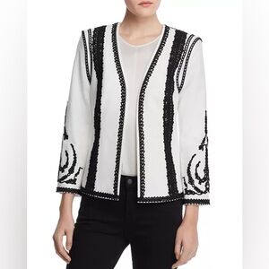 Kobi Halperin Linen Blend Camila Embellished Jacket Size Small Ivory Black